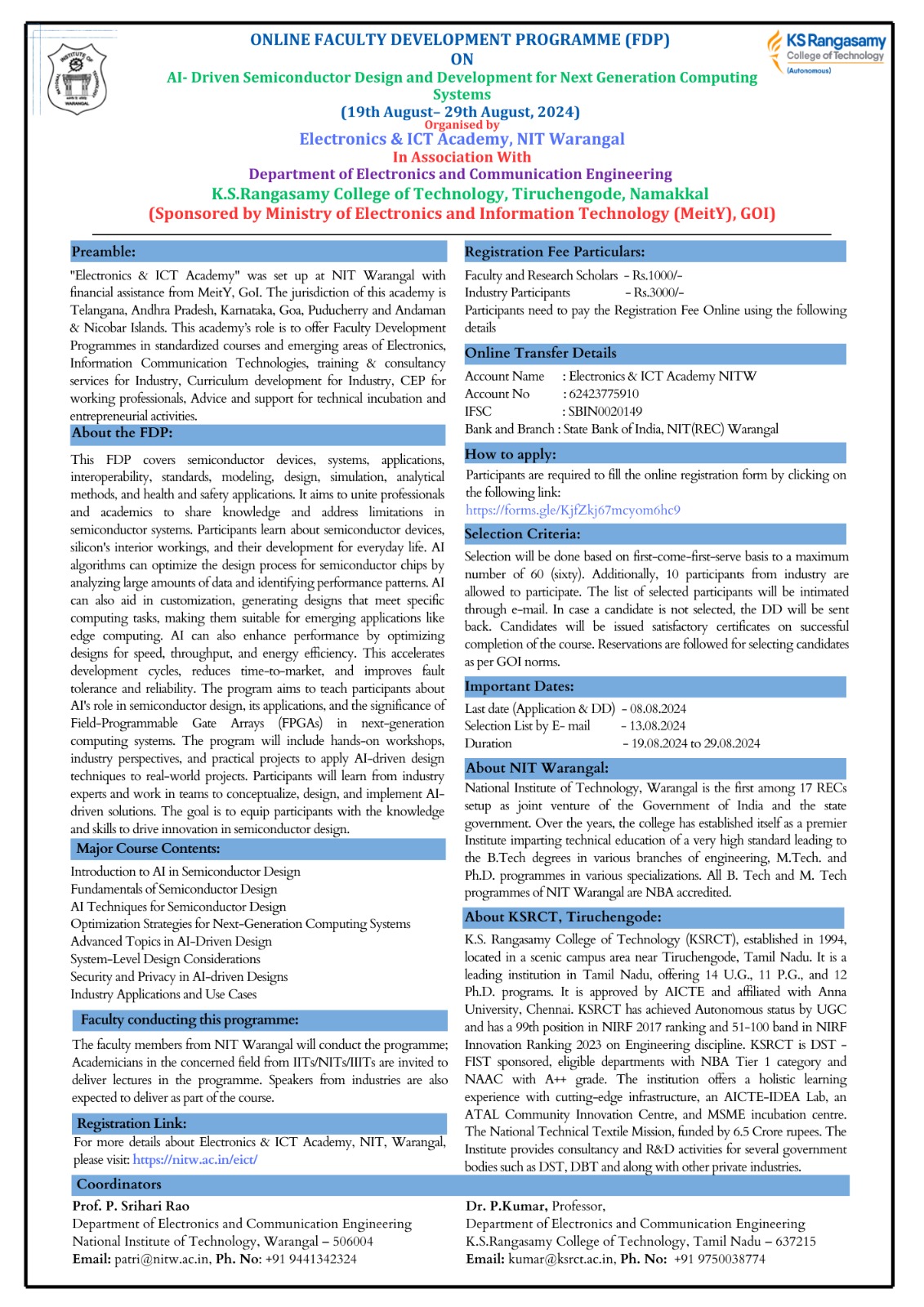 ONLINE FACULTY DEVELOPMENT PROGRAMME (FDP) ON AI- Driven Semiconductor Design and Development for Next Generation Computing Systems 2024